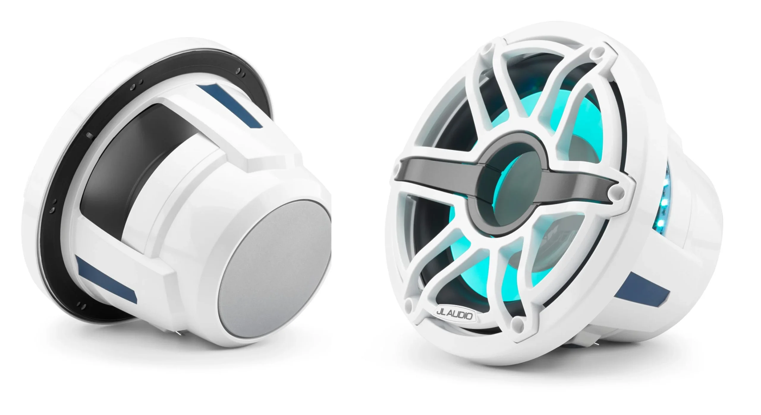 JL Audio - M6-10W-S-GwGw-i-4 10-inch (250 mm) Marine Subwoofer Driver with Transflective LED Lighting, Gloss White Trim Ring, Gloss White Sport Grille, 4 Ω - Image 2