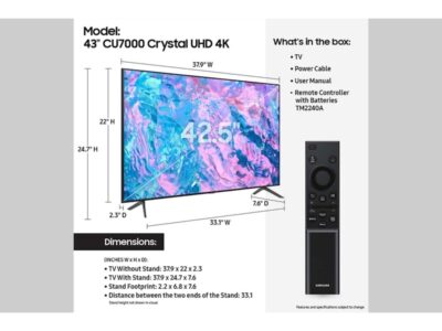 SAMSUNG UN43CU7000 43-Inch Class Crystal UHD CU7000 Series PurColor, Object Tracking Sound Lite, Q-Symphony, 4K Upscaling, HDR, Gaming Hub, Smart TV with Alexa Built-in - Image 3