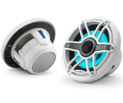 JL Audio - M6-650X-S-GwGw-i 6.5-inch (165 mm) Marine Coaxial Speakers with Transflective LED Lighting, Gloss White Trim Ring, Gloss White Sport Grille