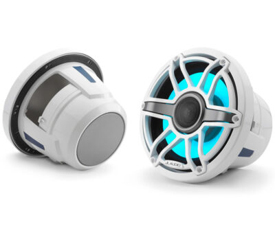 JL Audio - M6-880X-S-GwGw-i 8.8-inch (224 mm) Marine Coaxial Speakers with Transflective LED Lighting, Gloss White Trim Ring, Gloss White Sport Grille