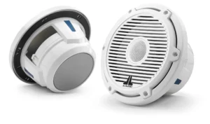 JL Audio - M6-770X-C-3Gw 7.7-inch (196 mm) Marine Coaxial Speakers, Gloss White Trim Ring, Gloss White Classic Grille, White Tweeter Mesh