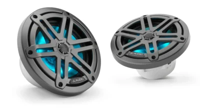 JL Audio - M3-650X-S-Gm-i 6.5-inch (165 mm) Marine Coaxial Speakers, Gray Metallic Sport Grilles with RGB LED Lighting