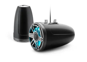 JL Audio - M6-880ETXv3-Sb-S-GmTi-i 8.8-inch (224 mm) Enclosed Tower Coaxial System with Transflective LED Lighting, Satin Black Enclosure, Gray Metallic Trim Ring, Titanium Sport Grille
